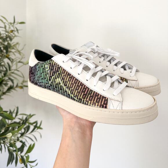 NEW P448 Jack Monogram Holographic Lace Up Low Top Leather Sneakers White 38 - Picture 3 of 9
